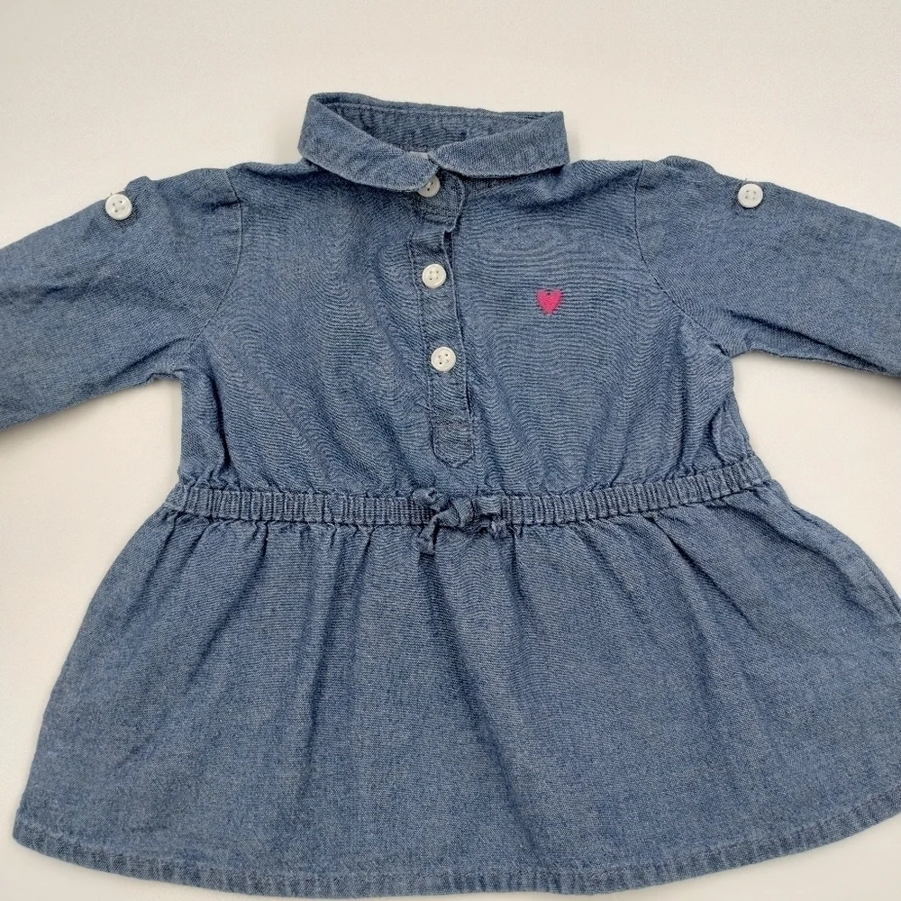 Carter's size 3 months baby chambray collared dress with tiny heart